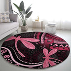 Australia Indigenous Mix Polynesian Round Carpet Pink Ribbon and Dragonflies - Aussie Hoodie