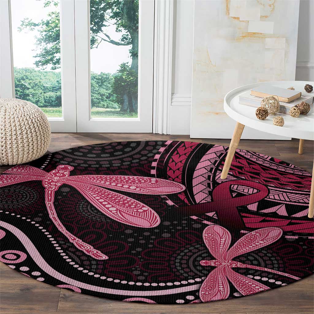 Australia Indigenous Mix Polynesian Round Carpet Pink Ribbon and Dragonflies - Aussie Hoodie