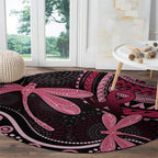 Australia Indigenous Mix Polynesian Round Carpet Pink Ribbon and Dragonflies - Aussie Hoodie