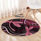 Australia Indigenous Mix Polynesian Round Carpet Pink Ribbon and Dragonflies - Aussie Hoodie