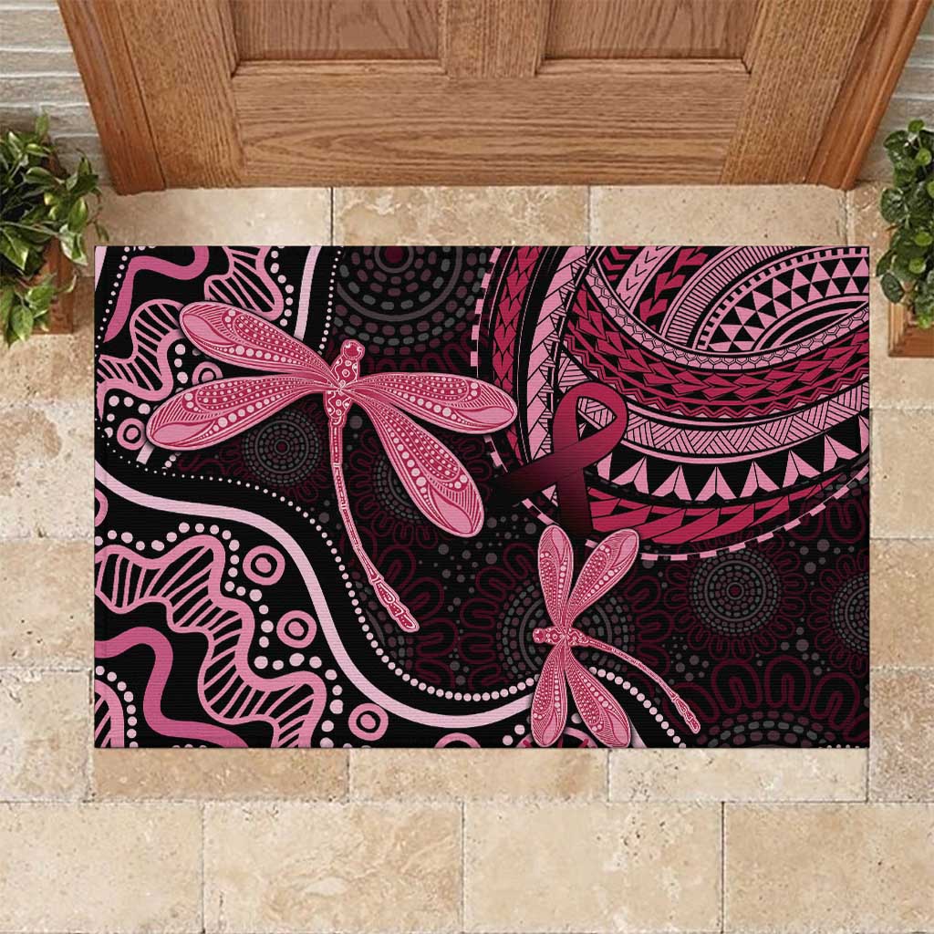 Australia Indigenous Mix Polynesian Rubber Doormat Pink Ribbon and Dragonflies - Aussie Hoodie