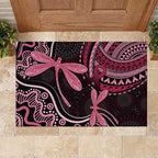Australia Indigenous Mix Polynesian Rubber Doormat Pink Ribbon and Dragonflies - Aussie Hoodie