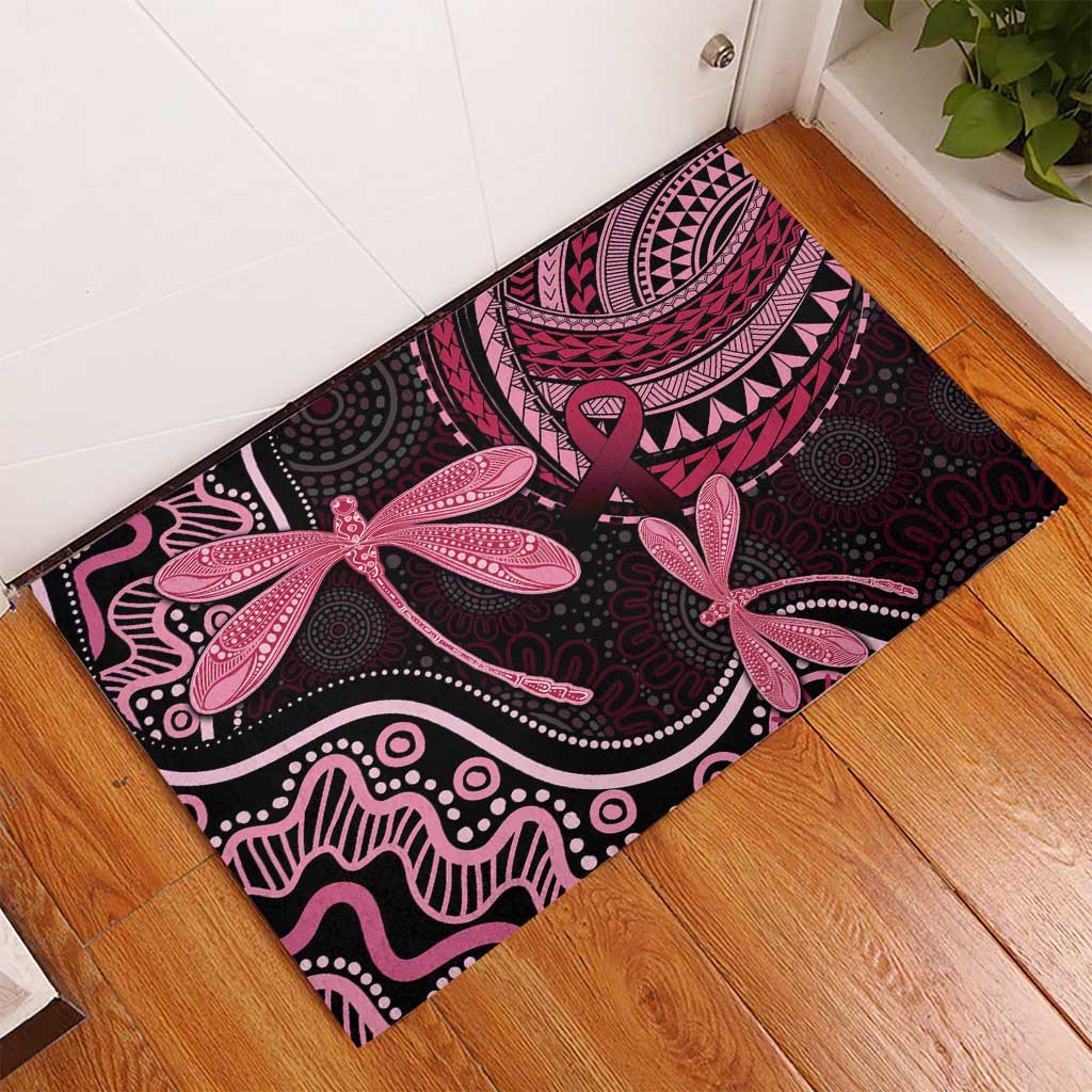 Australia Indigenous Mix Polynesian Rubber Doormat Pink Ribbon and Dragonflies - Aussie Hoodie