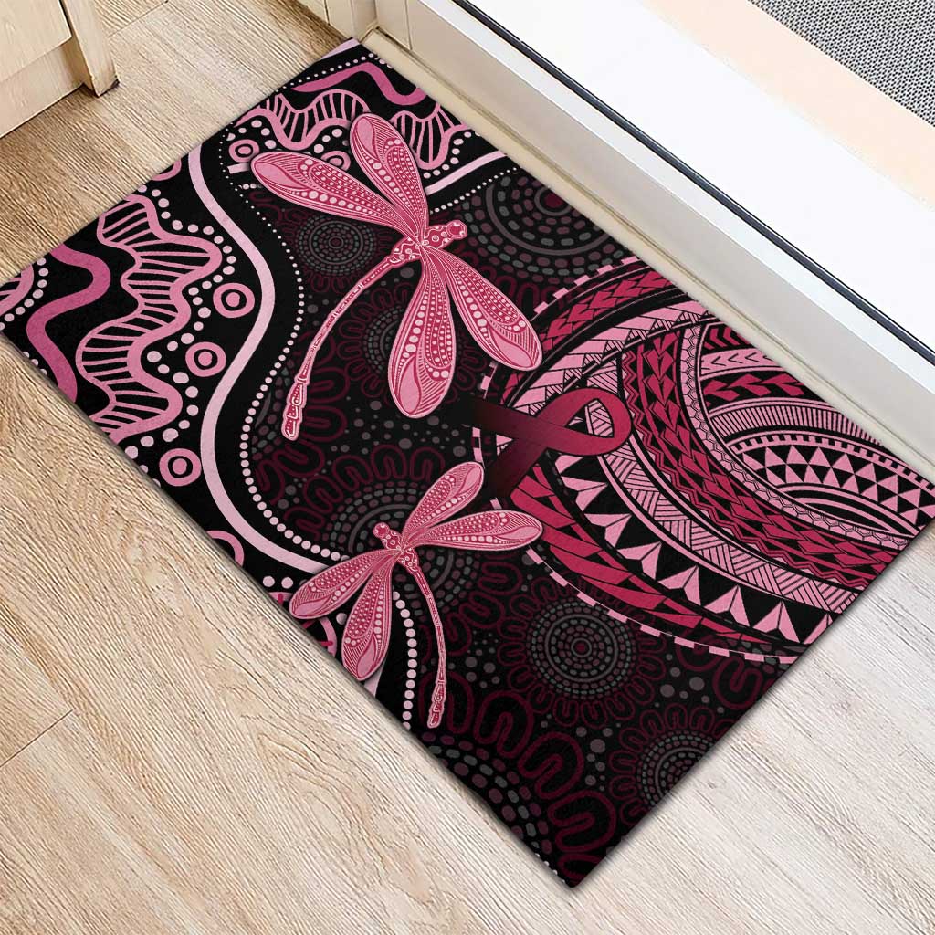 Australia Indigenous Mix Polynesian Rubber Doormat Pink Ribbon and Dragonflies - Aussie Hoodie