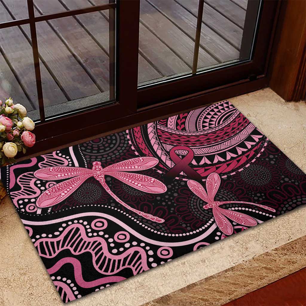 Australia Indigenous Mix Polynesian Rubber Doormat Pink Ribbon and Dragonflies - Aussie Hoodie