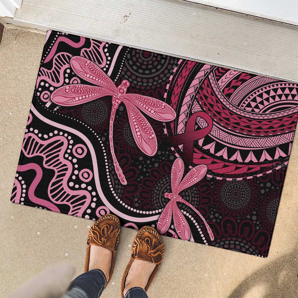 Australia Indigenous Mix Polynesian Rubber Doormat Pink Ribbon and Dragonflies - Aussie Hoodie