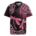 Australia Indigenous Mix Polynesian Rugby Jersey Pink Ribbon and Dragonflies - Aussie Hoodie