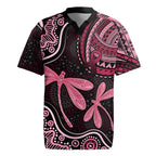 Australia Indigenous Mix Polynesian Rugby Jersey Pink Ribbon and Dragonflies - Aussie Hoodie