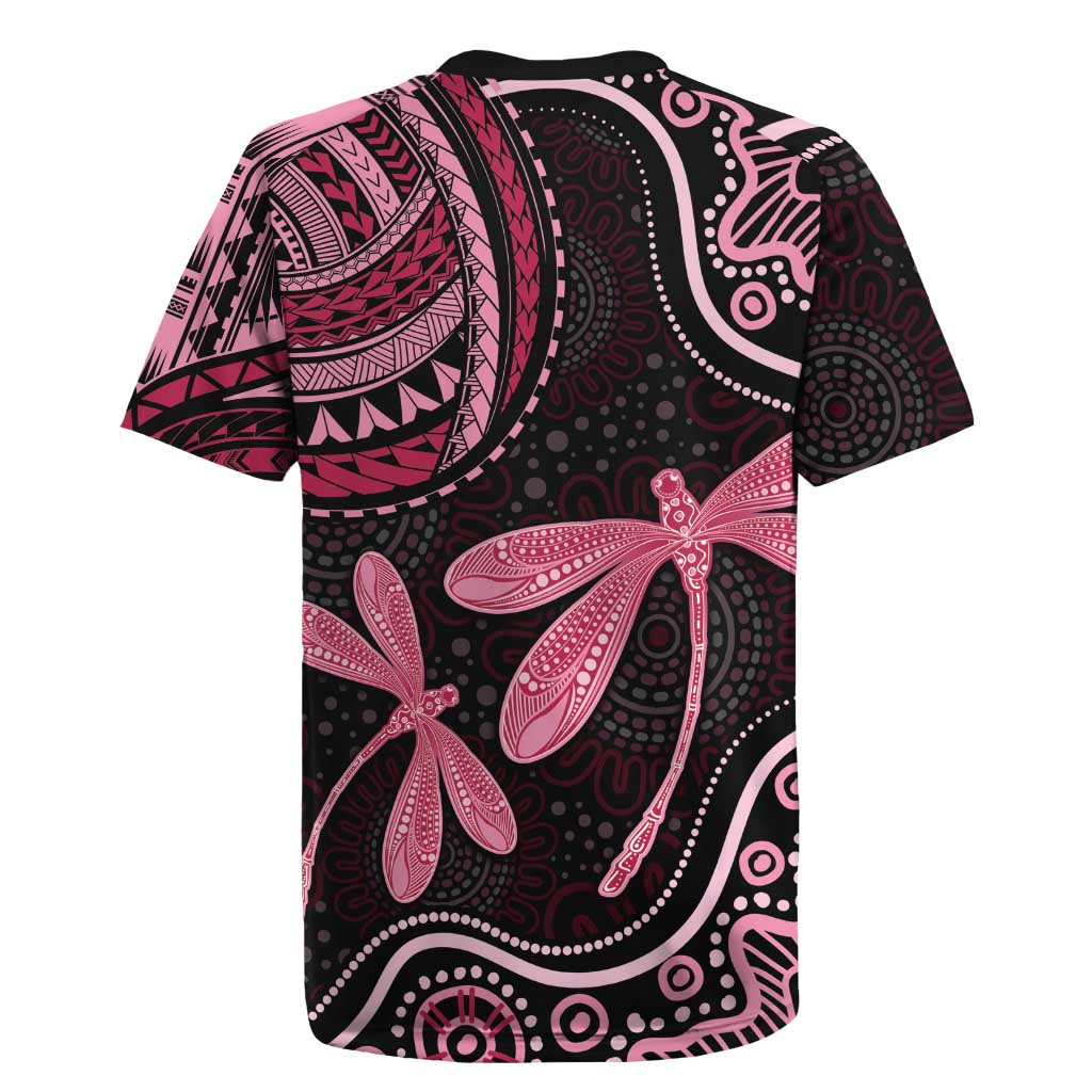 Australia Indigenous Mix Polynesian Rugby Jersey Pink Ribbon and Dragonflies - Aussie Hoodie