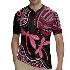 Australia Indigenous Mix Polynesian Rugby Jersey Pink Ribbon and Dragonflies - Aussie Hoodie