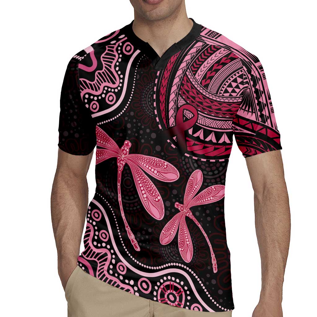 Australia Indigenous Mix Polynesian Rugby Jersey Pink Ribbon and Dragonflies - Aussie Hoodie
