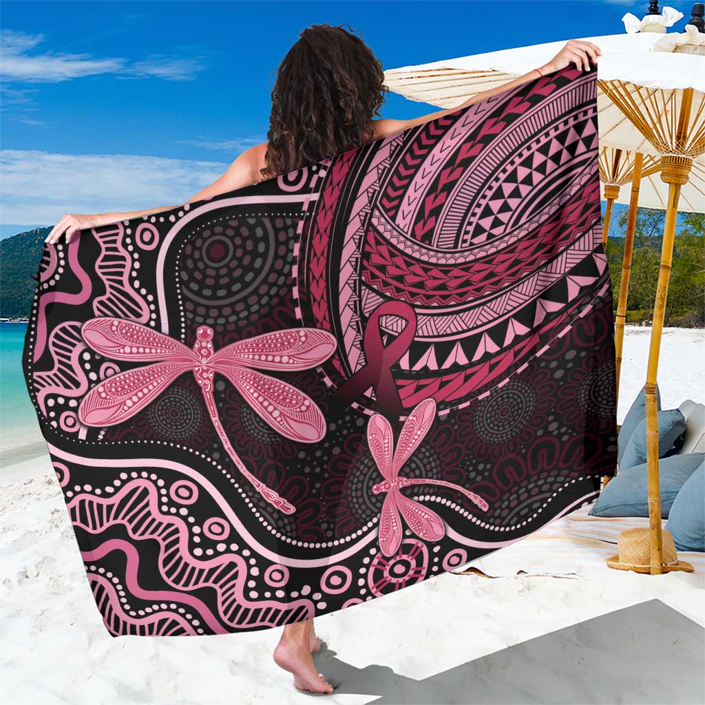 Australia Indigenous Mix Polynesian Sarong Pink Ribbon and Dragonflies - Aussie Hoodie