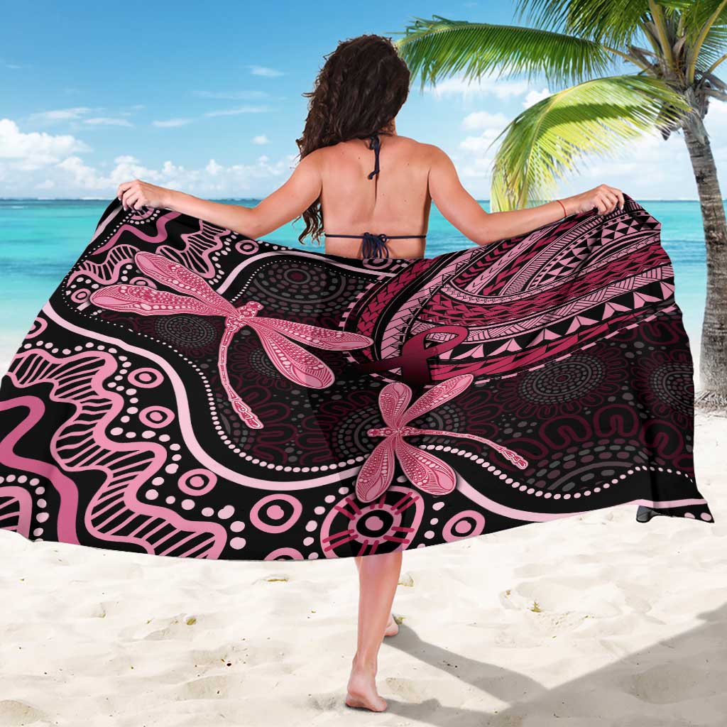 Australia Indigenous Mix Polynesian Sarong Pink Ribbon and Dragonflies - Aussie Hoodie