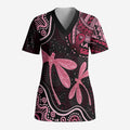 Australia Indigenous Mix Polynesian Scrub Top Pink Ribbon and Dragonflies - Aussie Hoodie