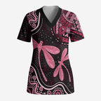 Australia Indigenous Mix Polynesian Scrub Top Pink Ribbon and Dragonflies - Aussie Hoodie