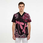 Australia Indigenous Mix Polynesian Scrub Top Pink Ribbon and Dragonflies - Aussie Hoodie