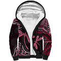 Australia Indigenous Mix Polynesian Sherpa Hoodie Pink Ribbon and Dragonflies - Aussie Hoodie