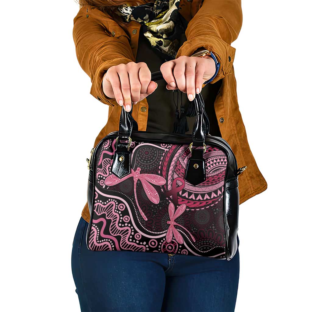 Australia Indigenous Mix Polynesian Shoulder Handbag Pink Ribbon and Dragonflies - Aussie Hoodie
