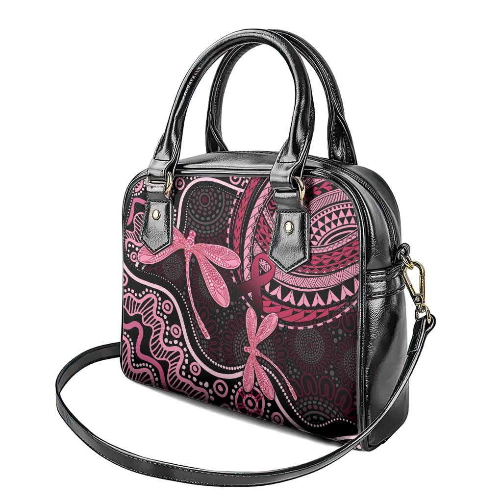 Australia Indigenous Mix Polynesian Shoulder Handbag Pink Ribbon and Dragonflies - Aussie Hoodie