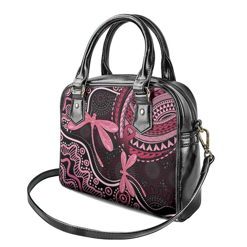 Australia Indigenous Mix Polynesian Shoulder Handbag Pink Ribbon and Dragonflies - Aussie Hoodie