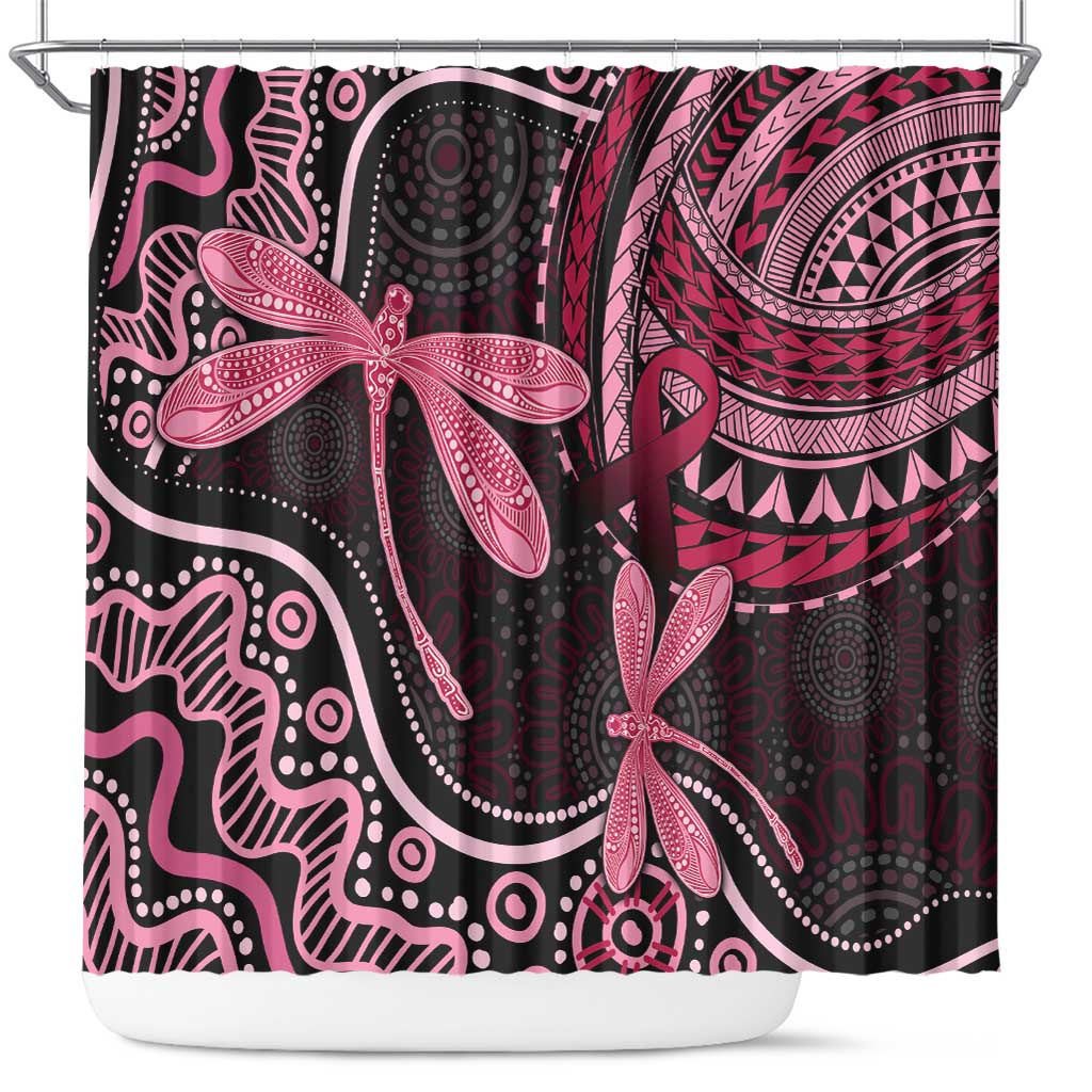 Australia Indigenous Mix Polynesian Shower Curtain Pink Ribbon and Dragonflies - Aussie Hoodie