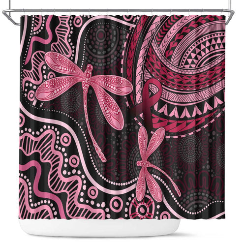 Australia Indigenous Mix Polynesian Shower Curtain Pink Ribbon and Dragonflies - Aussie Hoodie