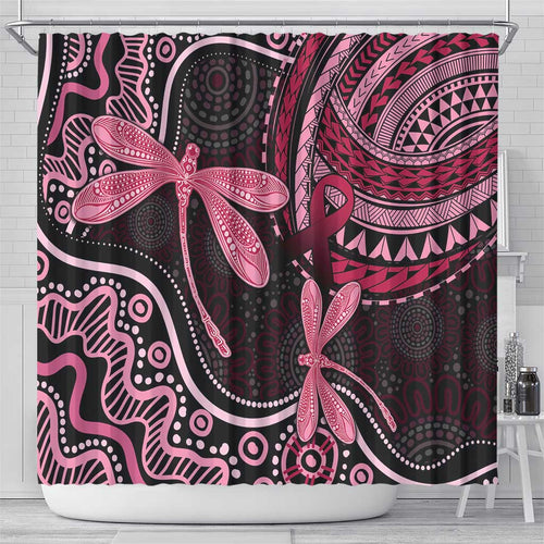 Australia Indigenous Mix Polynesian Shower Curtain Pink Ribbon and Dragonflies - Aussie Hoodie