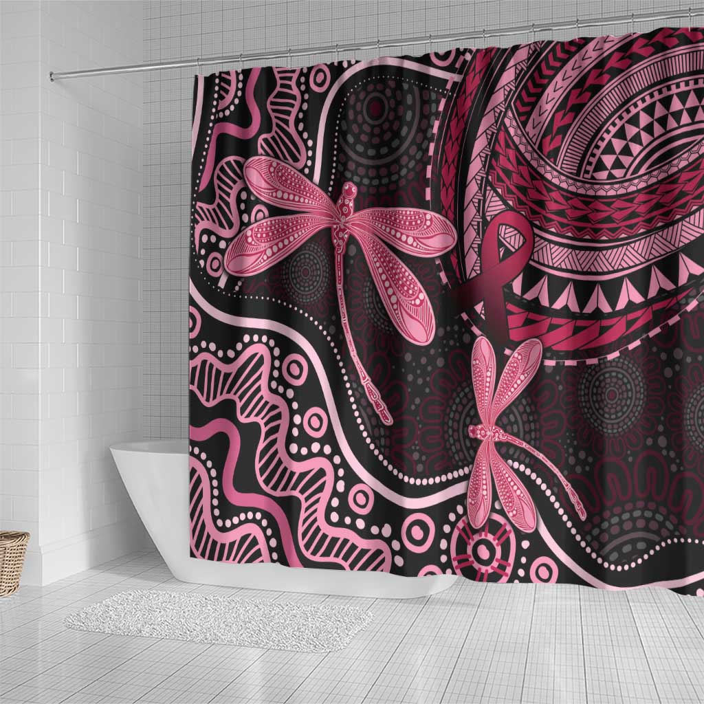 Australia Indigenous Mix Polynesian Shower Curtain Pink Ribbon and Dragonflies - Aussie Hoodie