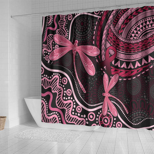 Australia Indigenous Mix Polynesian Shower Curtain Pink Ribbon and Dragonflies - Aussie Hoodie