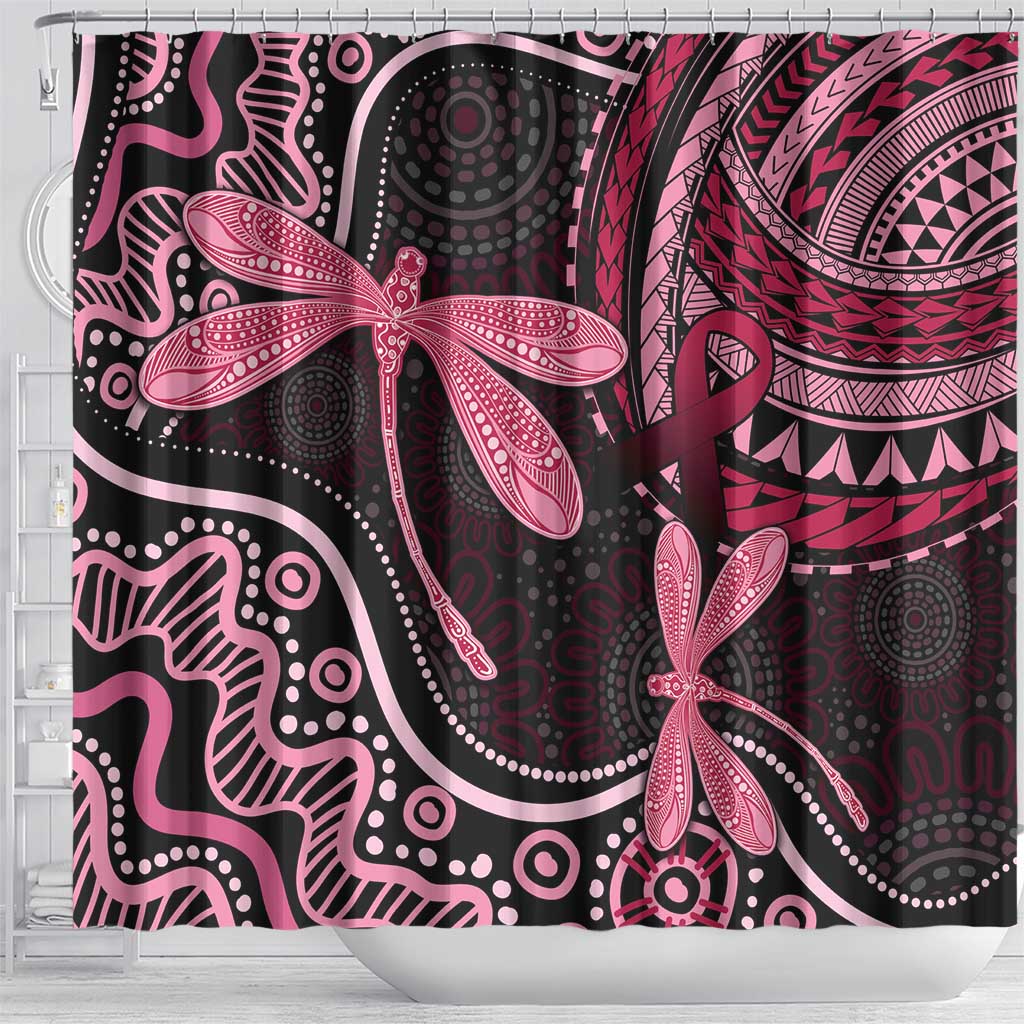 Australia Indigenous Mix Polynesian Shower Curtain Pink Ribbon and Dragonflies - Aussie Hoodie