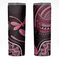 Australia Indigenous Mix Polynesian Skinny Tumbler Pink Ribbon and Dragonflies - Aussie Hoodie