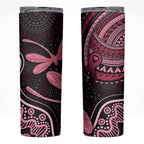Australia Indigenous Mix Polynesian Skinny Tumbler Pink Ribbon and Dragonflies - Aussie Hoodie
