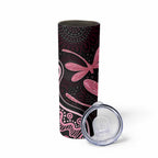 Australia Indigenous Mix Polynesian Skinny Tumbler Pink Ribbon and Dragonflies - Aussie Hoodie