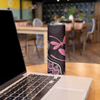 Australia Indigenous Mix Polynesian Skinny Tumbler Pink Ribbon and Dragonflies - Aussie Hoodie
