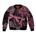 Australia Indigenous Mix Polynesian Sleeve Zip Bomber Jacket Pink Ribbon and Dragonflies - Aussie Hoodie