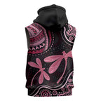 Australia Indigenous Mix Polynesian Sleeveless Hoodie Pink Ribbon and Dragonflies - Aussie Hoodie