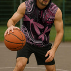 Australia Indigenous Mix Polynesian Sleeveless Hoodie Pink Ribbon and Dragonflies - Aussie Hoodie