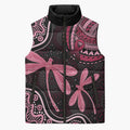 Australia Indigenous Mix Polynesian Sleeveless Puffer Jacket Pink Ribbon and Dragonflies - Aussie Hoodie