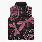 Australia Indigenous Mix Polynesian Sleeveless Puffer Jacket Pink Ribbon and Dragonflies - Aussie Hoodie
