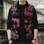 Australia Indigenous Mix Polynesian Sleeveless Puffer Jacket Pink Ribbon and Dragonflies - Aussie Hoodie