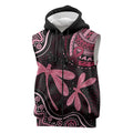 Australia Indigenous Mix Polynesian Sleeveless Zip Hoodie Pink Ribbon and Dragonflies LT7