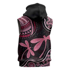 Australia Indigenous Mix Polynesian Sleeveless Zip Hoodie Pink Ribbon and Dragonflies LT7