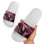 Australia Indigenous Mix Polynesian Slide Sandals Pink Ribbon and Dragonflies - Aussie Hoodie