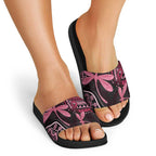 Australia Indigenous Mix Polynesian Slide Sandals Pink Ribbon and Dragonflies - Aussie Hoodie