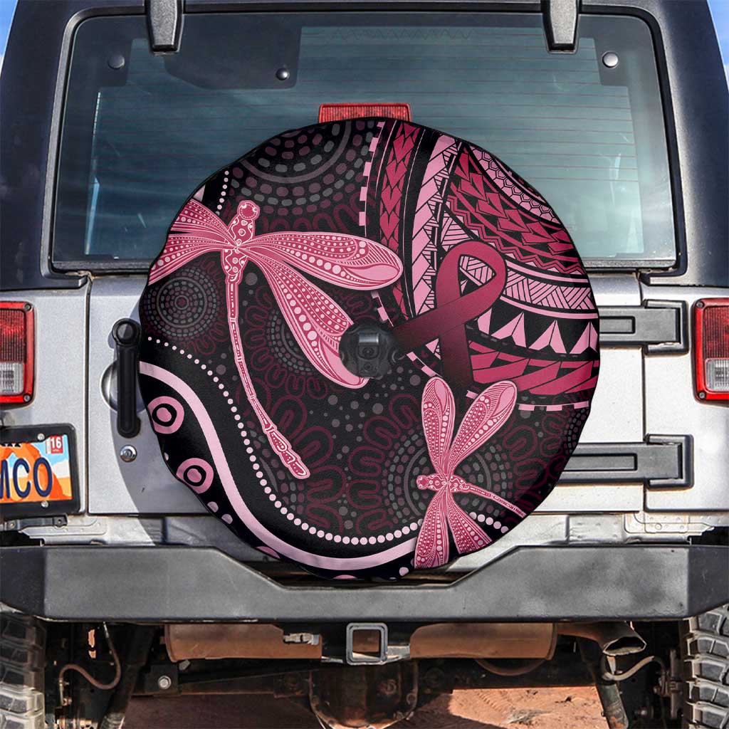 Australia Indigenous Mix Polynesian Spare Tire Cover Pink Ribbon and Dragonflies - Aussie Hoodie