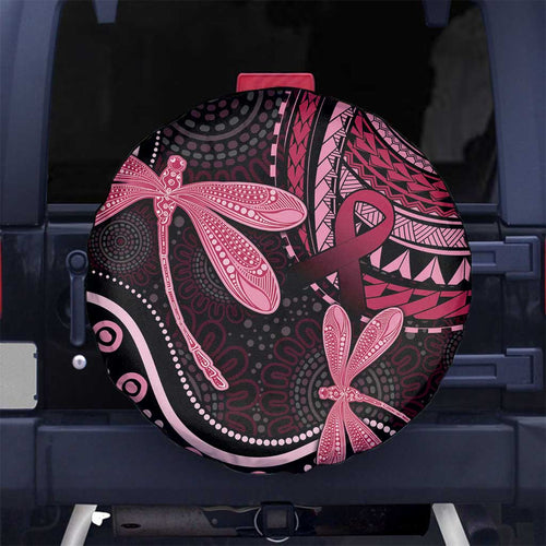 Australia Indigenous Mix Polynesian Spare Tire Cover Pink Ribbon and Dragonflies - Aussie Hoodie