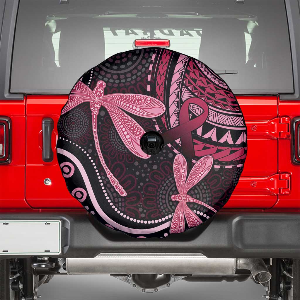 Australia Indigenous Mix Polynesian Spare Tire Cover Pink Ribbon and Dragonflies - Aussie Hoodie