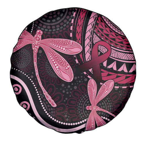 Australia Indigenous Mix Polynesian Spare Tire Cover Pink Ribbon and Dragonflies - Aussie Hoodie