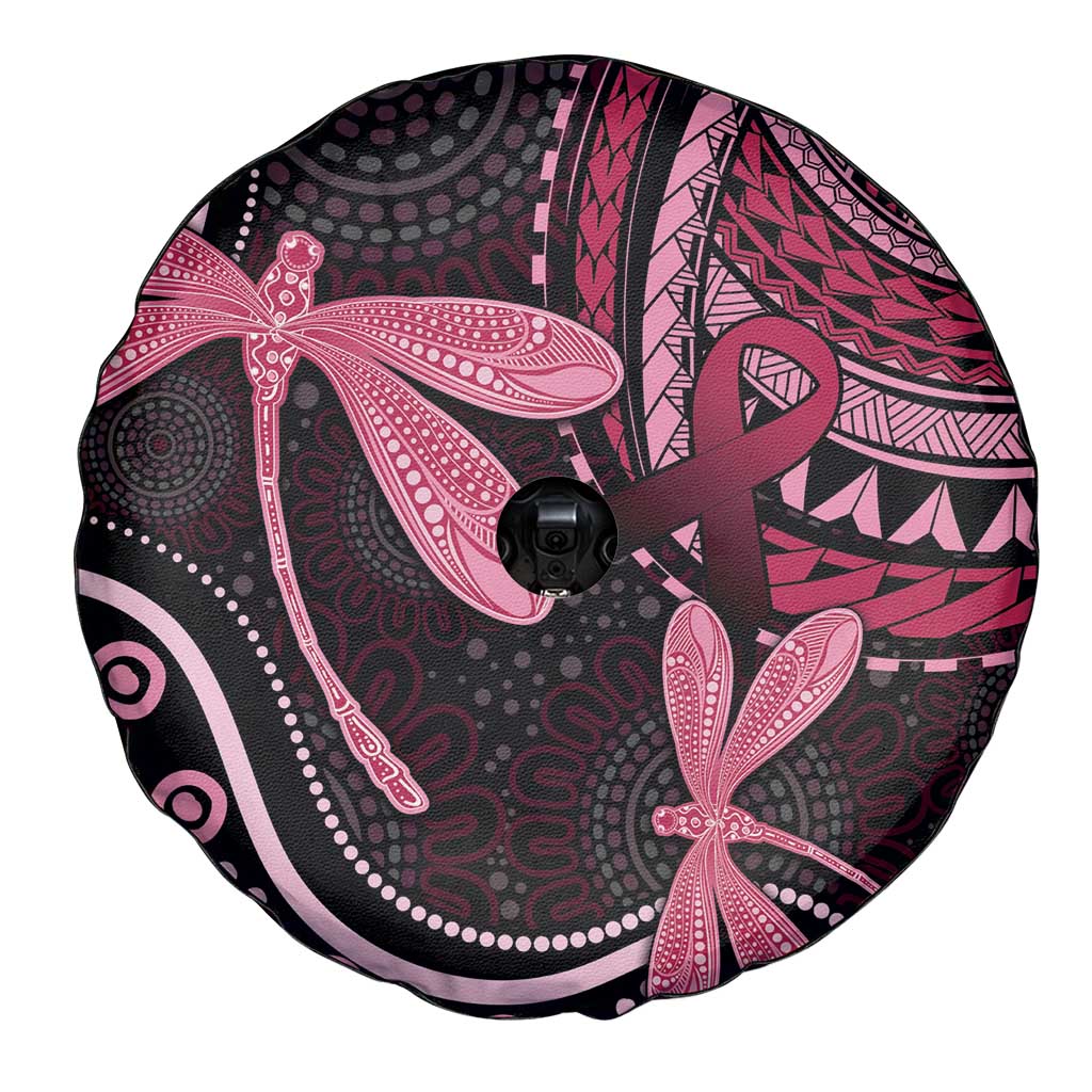 Australia Indigenous Mix Polynesian Spare Tire Cover Pink Ribbon and Dragonflies - Aussie Hoodie