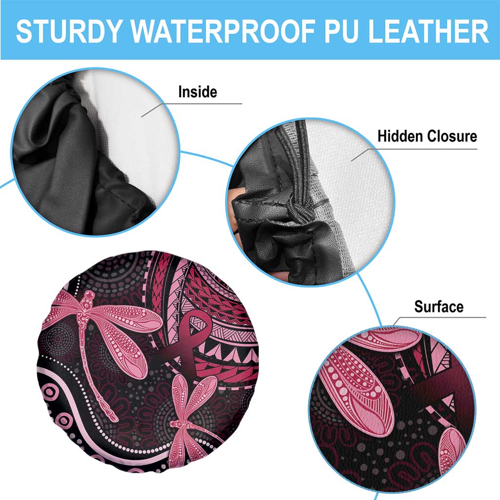 Australia Indigenous Mix Polynesian Spare Tire Cover Pink Ribbon and Dragonflies - Aussie Hoodie